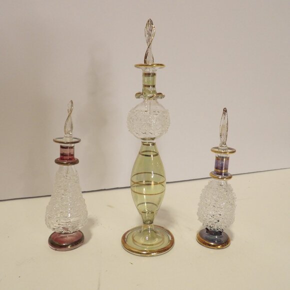 + Lot of 3 Vintage Egyptian Spaggetti String Perfume Bottles Hand Blown - Picture 6 of 7